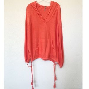 Free People Salmon Pink Linen-Blend Knit Pull-Over Sweater S